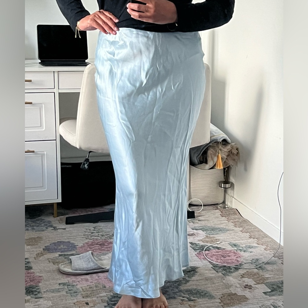 TOPSHOP Satin Light Blue Maxi Skirt - Like NEW